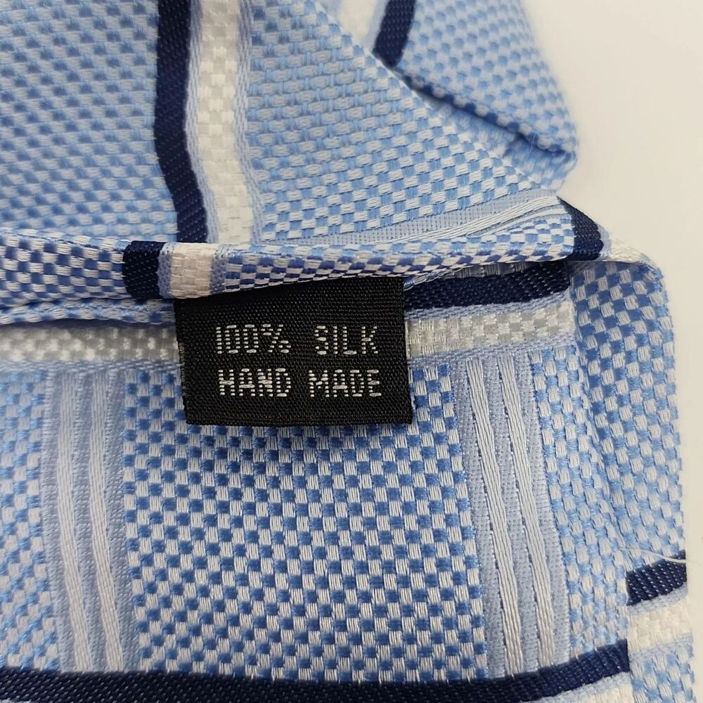Baoloc Silk Tie Mens One Size Light Blue Navy Stripe 100% Silk Handmade Necktie - Picture 8 of 9
